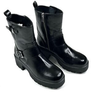 Michael Kors Perry Crinkled Patent Leather Moto Boot Women's 7M Buckled New